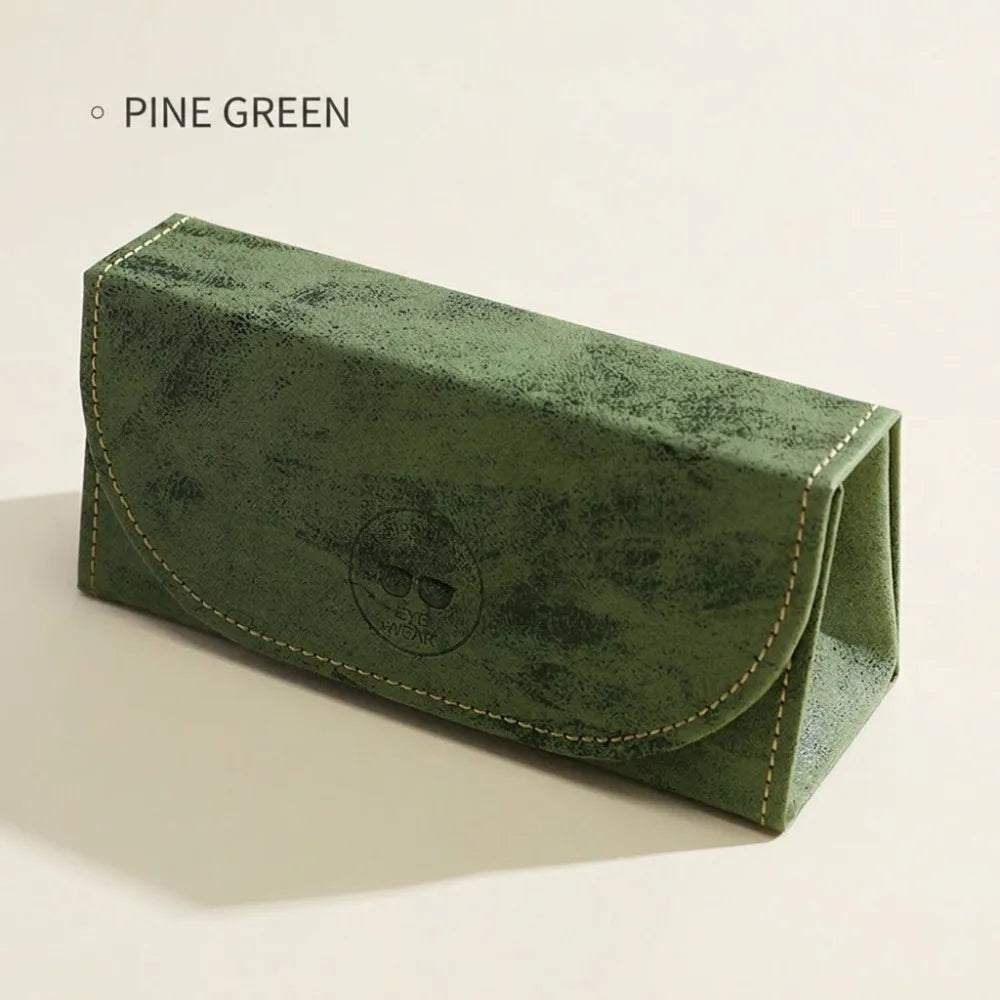 Triangular PU Leather Glasses Case – Magnetic Closure Eyewear Box Eyeglass Case SWANS Green
