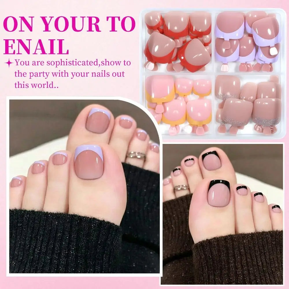 Short Square Press-On Toenails – French & Cat Eye Tips 24/30pc Press-On Toenails SWANS