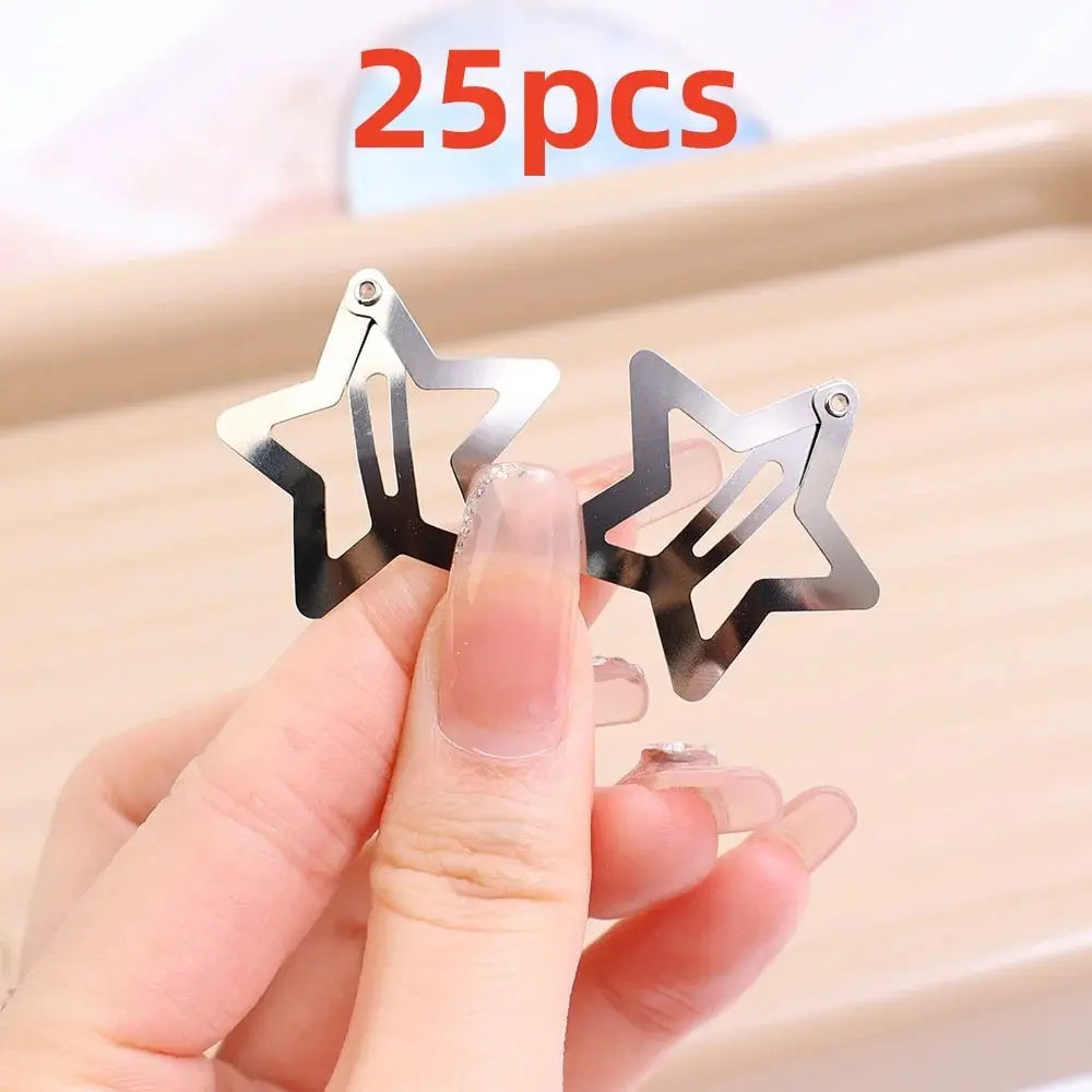 Y2K Silver Star Hair Clips – Metal Snap Barrettes 10–200pcs Hair Snap Barrettes SWANS Silver 25PCs