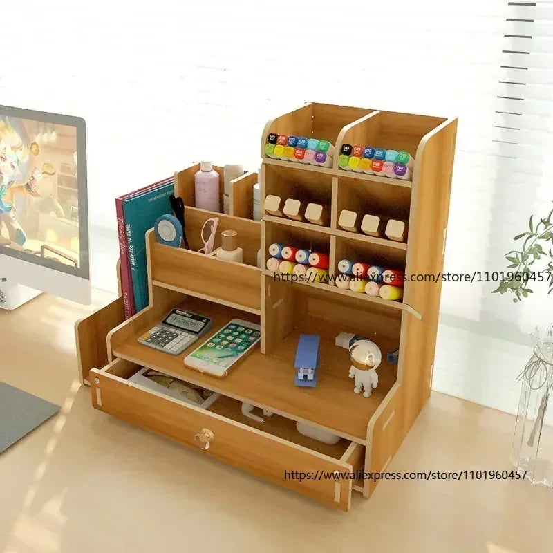 SWANS Large Wood Desktop Pen Holder – Drawer Style Organizer Desktop Pen Holder SWANS
