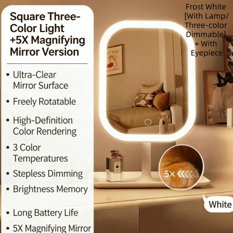 SWANS Large Square LED Makeup Mirror – 3-Color Lighting LED Makeup Mirror SWANS white