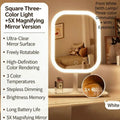 SWANS Large Square LED Makeup Mirror – 3-Color Lighting LED Makeup Mirror SWANS white