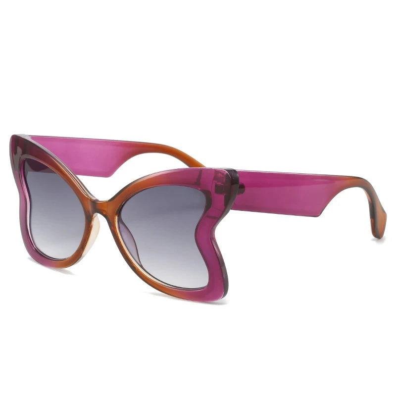 TOYEARN Oversized Butterfly Sunglasses UV400 Big Frame Fashion Sunglasses SWANS Purple Gray As the picture