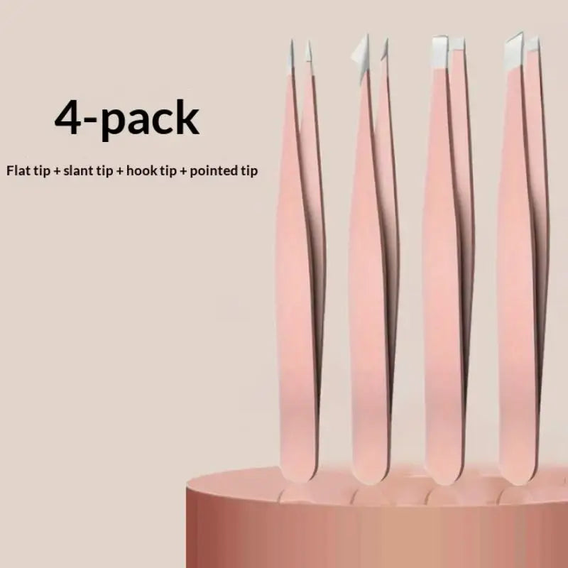 4-Pc Stainless Steel Tweezers Set – Eyebrow & Grooming Tool Eyebrow Tweezers Set SWANS A2