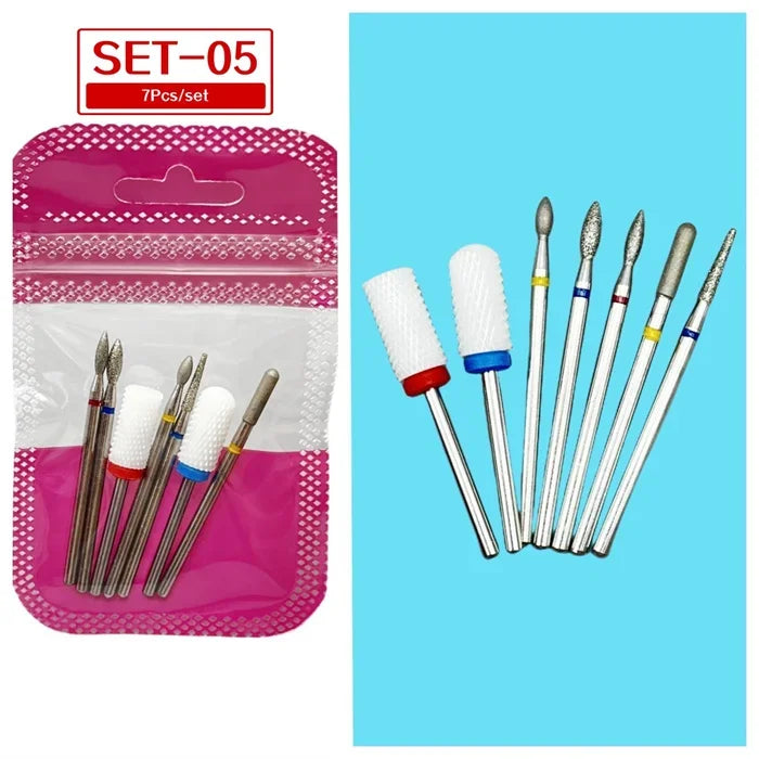 Tungsten Steel Nail Drill Bit Set – Cuticle Milling Cutter 6/7pc Nail Drill Bit Set SWANS 5