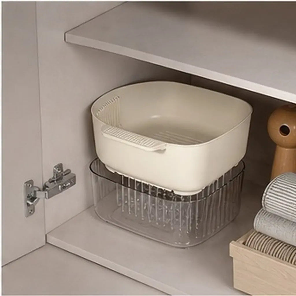 Double Layer Fruit Washing Bowl & Stackable Drain Colander Set Colander Strainer Set SWANS