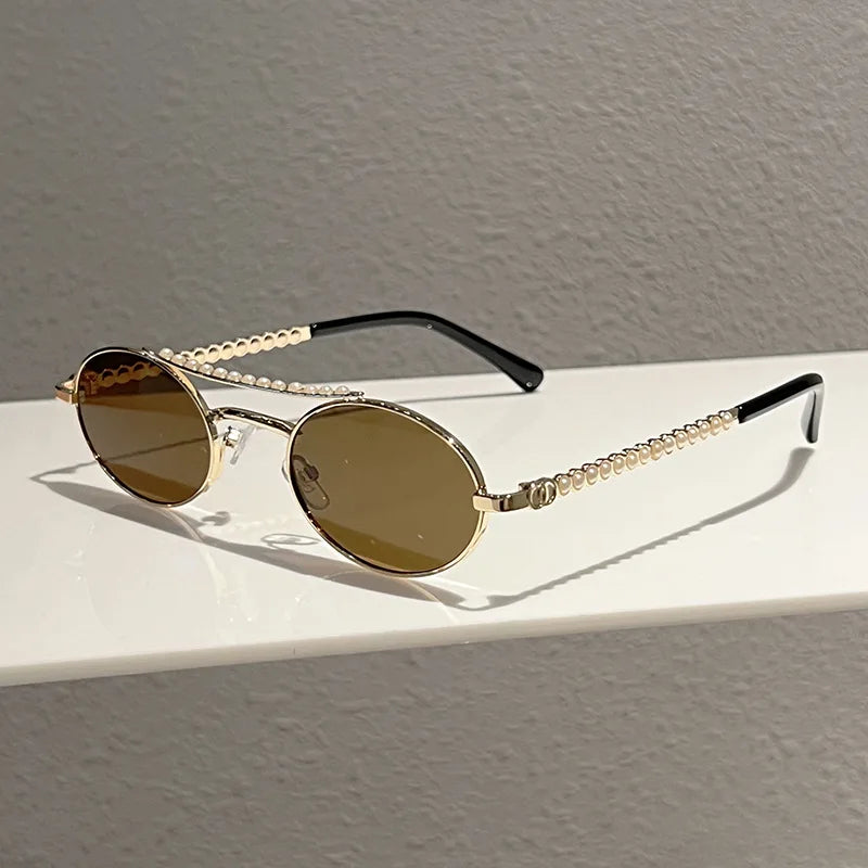 Y2K Punk Oval Sunglasses – Pearl Double Bridge | TOYEARN Fashion Sunglasses SWANS Brown