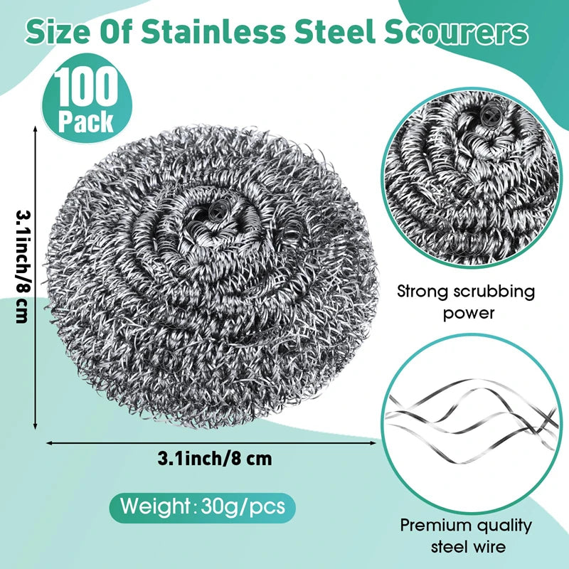 SWANS Stainless Steel Scrubber Scouring Pads – 1/30 Pack Steel Wool Scrubber SWANS