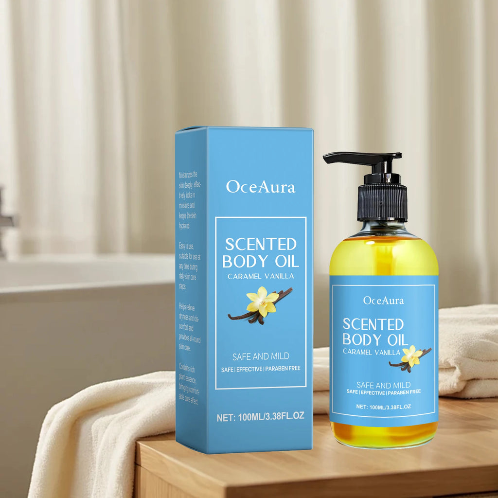 OceAura Caramel Vanilla Body Massage Oil | Hydrating Glow Oil Body Massage Oil SWANS