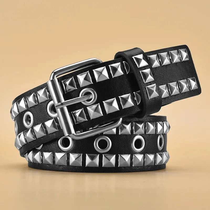 Square Bead Rivet Pyramid Belt – Unisex Punk Y2K PU Belt Rivet Punk Belt SWANS