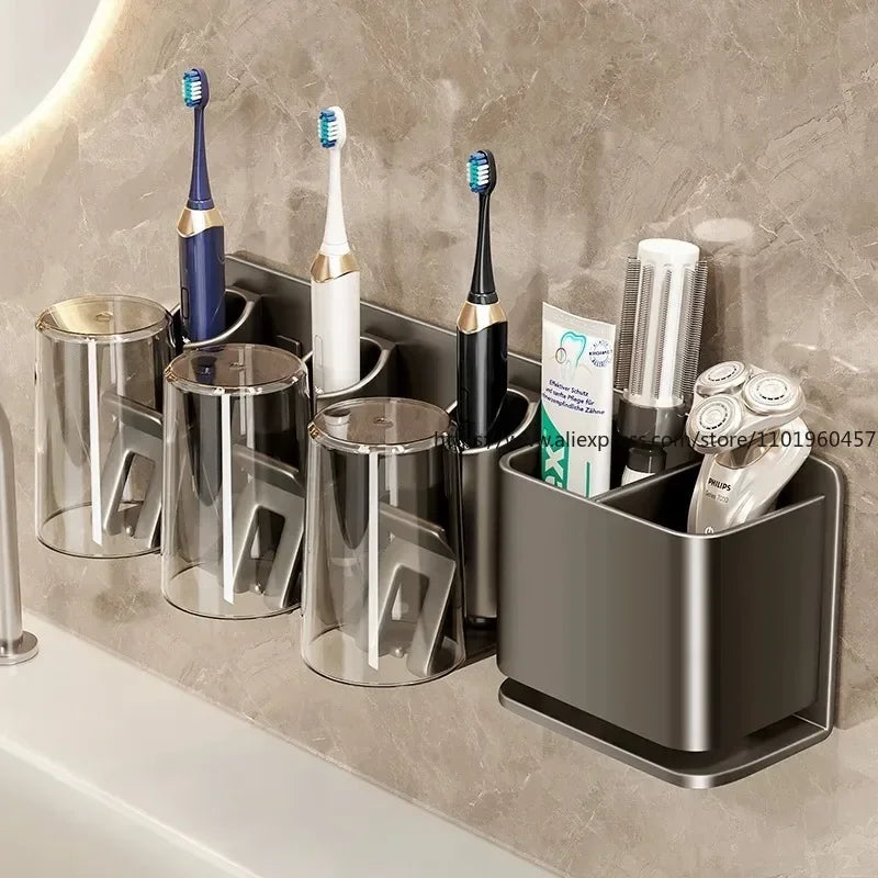 SWANS Wall-Mounted Toothbrush Holder & Cup Rack – No Drill Toothbrush Holder SWANS