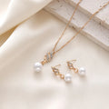 3-Piece Pearl & Zircon Flower Jewelry Set – Necklace & Earrings Jewelry Set SWANS Gold 2