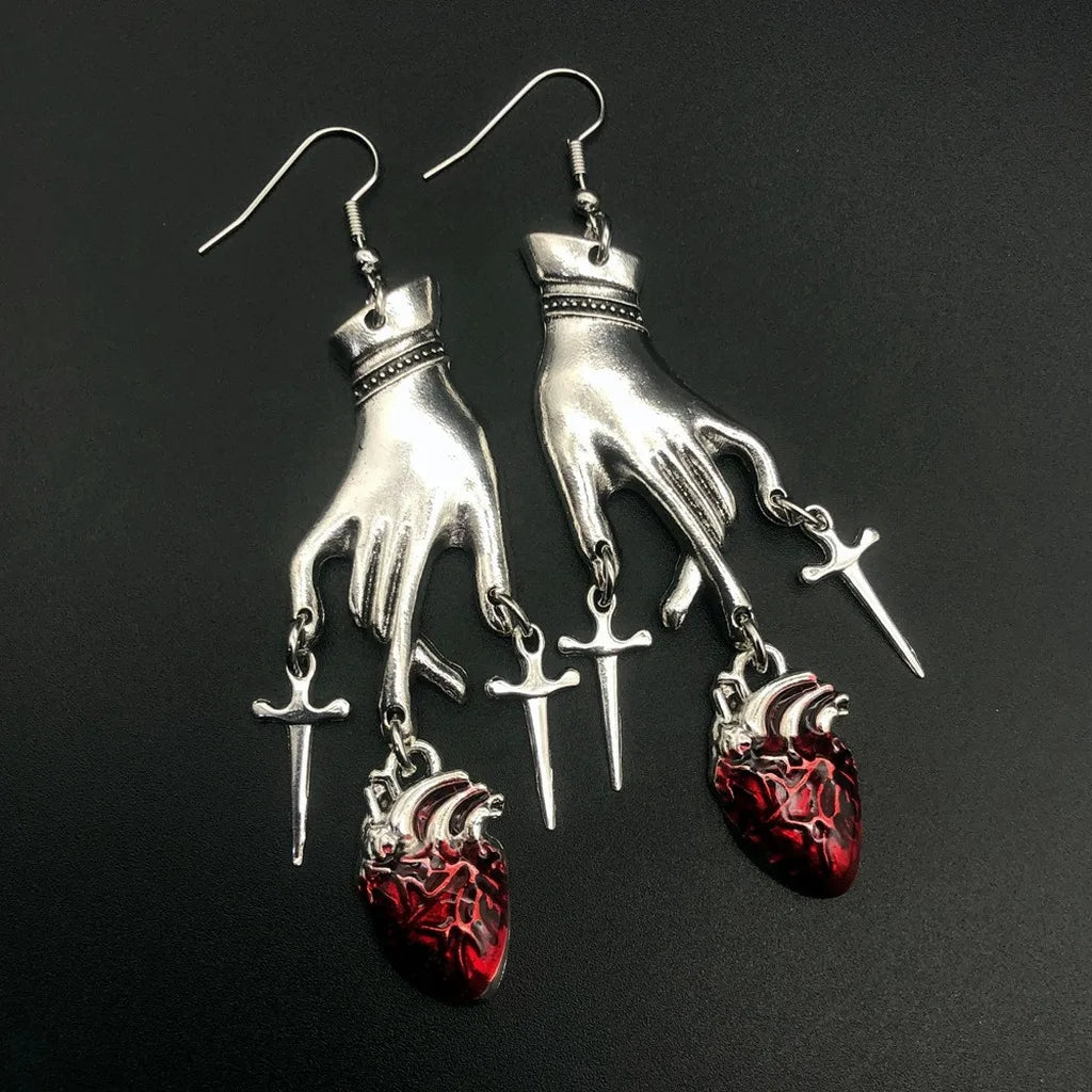 Gothic Vampire Hand Heart Drop Earrings – Punk Halloween Gothic Drop Earrings SWANS C