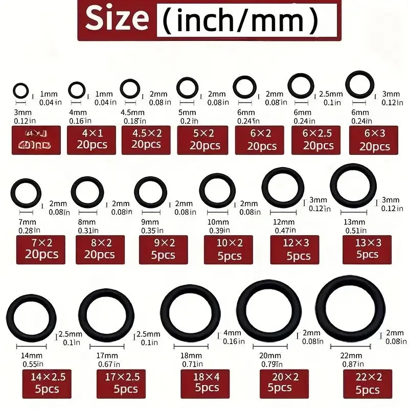 Silicone Rubber O-Ring Kit – Assorted Sizes, Oil & Water Resistant O-Ring Seal Kit SWANS 225 pcs 1