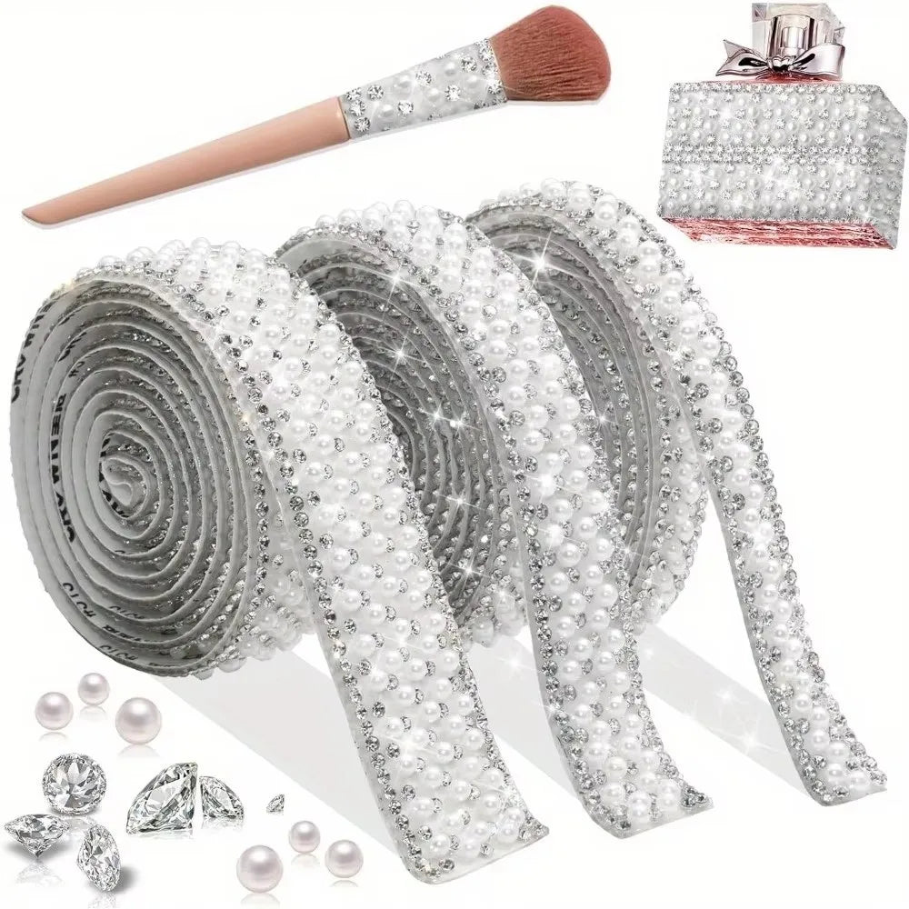 Self-Adhesive Crystal Rhinestone Pearl Ribbon Trim Tape – 1 Yard Rhinestone Ribbon Trim SWANS