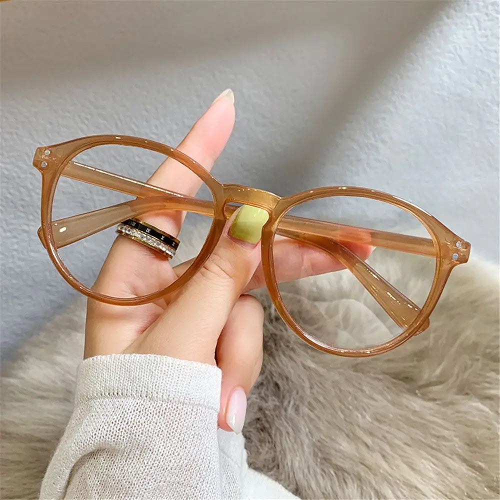Vintage Round Myopia Glasses – Blue Light Blocking Unisex Myopia Eyeglasses SWANS light brown -3.50