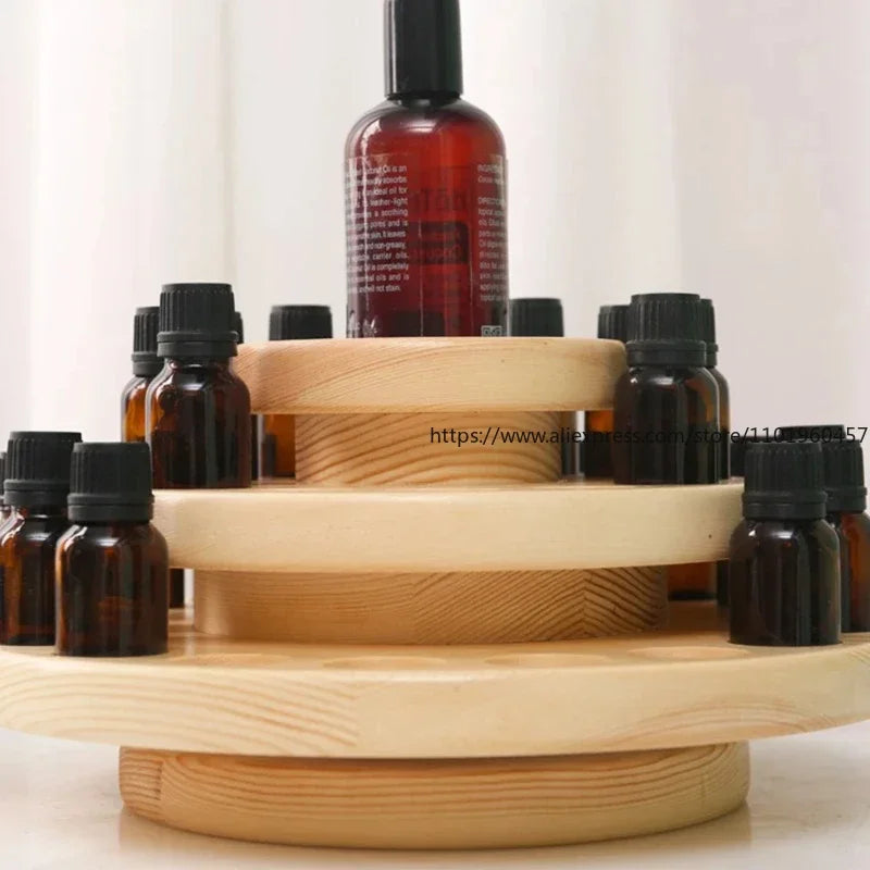 39-Slot Round Wooden Essential Oil Organizer – 3-Tier Display Essential Oil Organizer SWANS