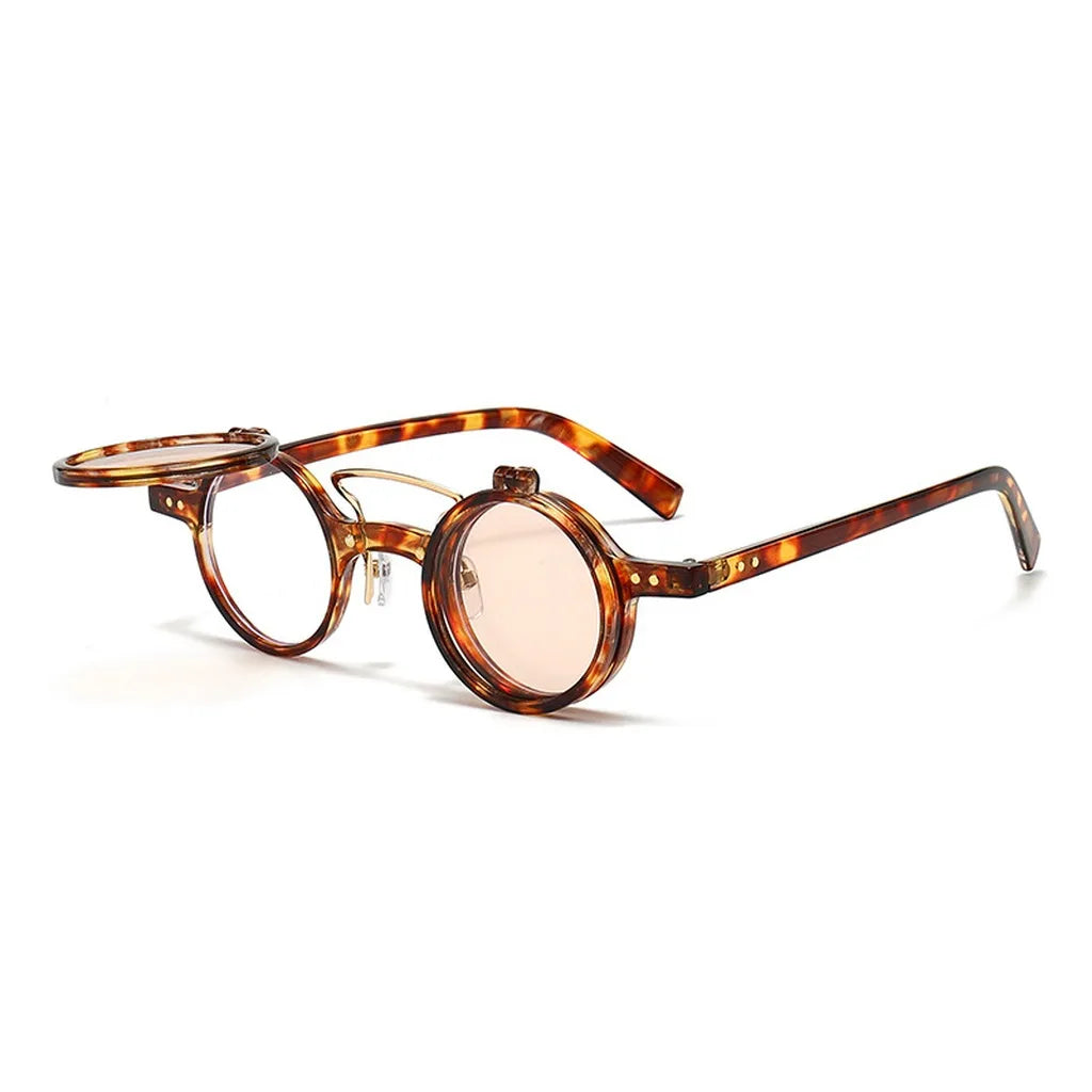 KLASSNUM Flip-Up Round Sunglasses UV400 Retro Unisex Flip-Up Sunglasses SWANS Tortoiseshell Pink