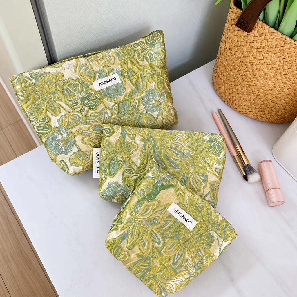 Floral Jacquard Zipper Cosmetic Bag – Travel Makeup Pouch Cosmetic Bag SWANS
