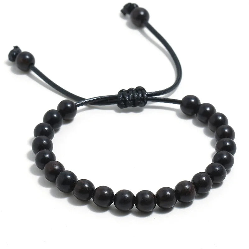Vintage 8MM Wooden Bead Bracelet – Unisex Meditation Charm Wooden Bead Bracelet SWANS Black