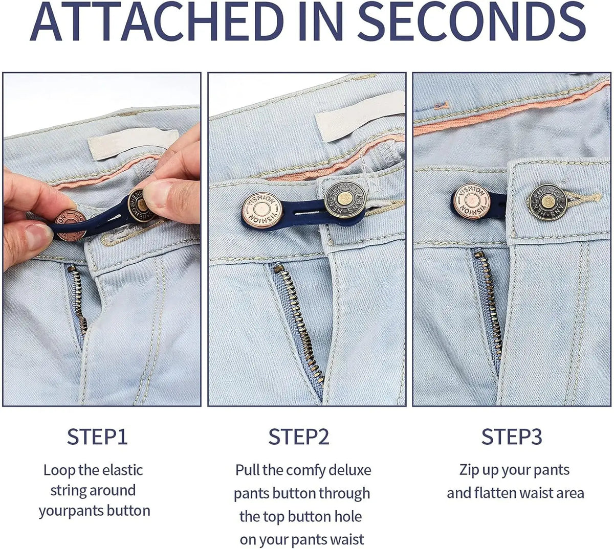 No-Sew Waistband Button Extenders – Metal & Silicone Jeans Fit Waistband Button Extender SWANS