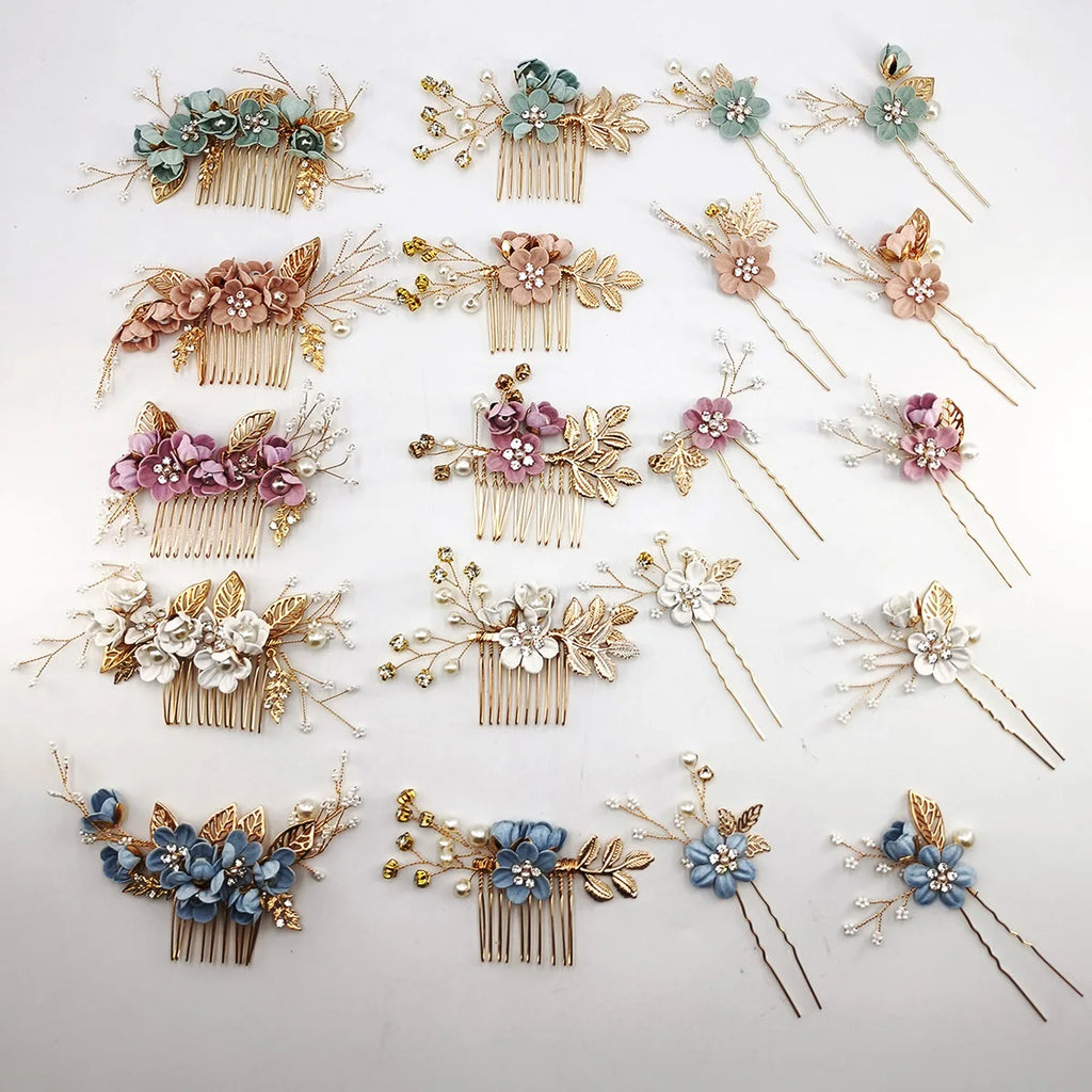 4-Piece Pearl Zircon Bridal Hair Comb Set – Wedding Jewelry Bridal Hair Combs SWANS