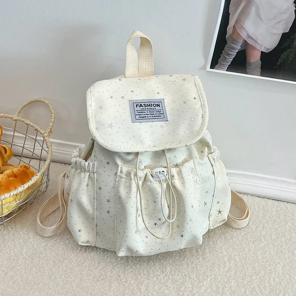 Women's Star Print Canvas Flap Backpack – Casual Daypack Canvas Flap Backpack SWANS B-no pendant