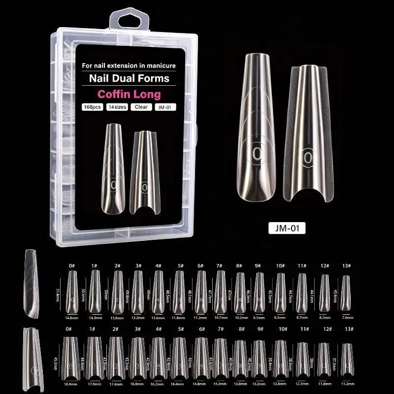 YOVIP 168-Pc Dual Nail Extension Forms – 14 Sizes Clear Molds Nail Extension Forms SWANS A2