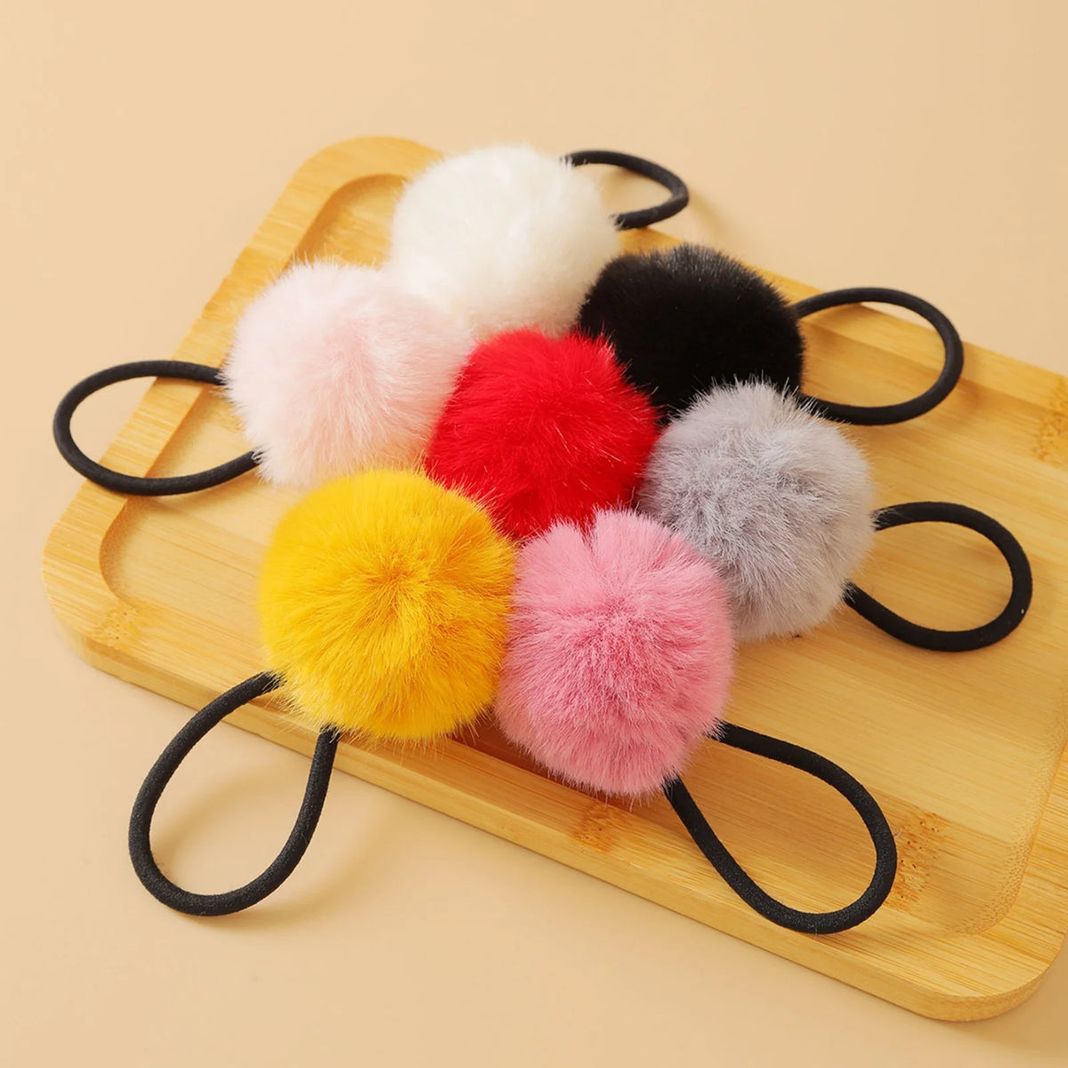 7-Pack Furry Pom Hair Ties – Soft Plush Girls Hair Elastics Girls Hair Ties SWANS