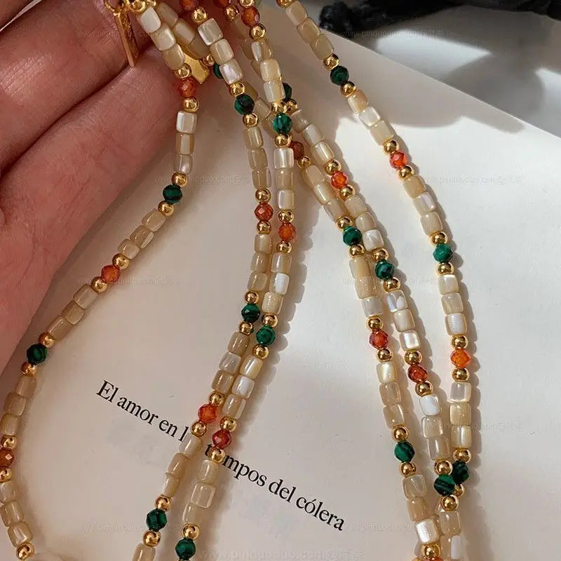Colorful Pearl Choker – Freshwater Pearl & Natural Stone Necklace Pearl Beaded Necklace SWANS