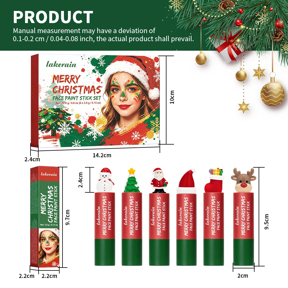 Lakerain Christmas Face Paint Stick Set – 6pc Waterproof Pigmented Face Paint Set SWANS Face Paint Stick Set