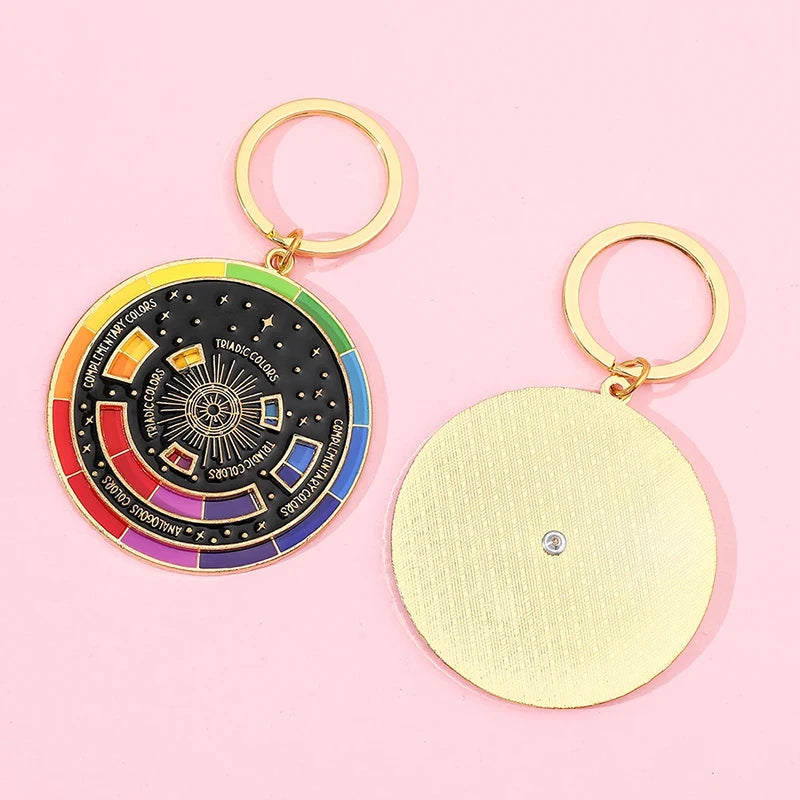 Rotatable Rainbow Color Wheel Keychain – Artist Gift Keyring Novelty Keychain SWANS