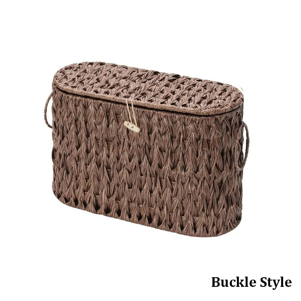 Water Hyacinth Wicker Toilet Paper Basket with Lid – 9 Rolls Wicker Storage Basket SWANS Brown 2 40-16.5-26CM