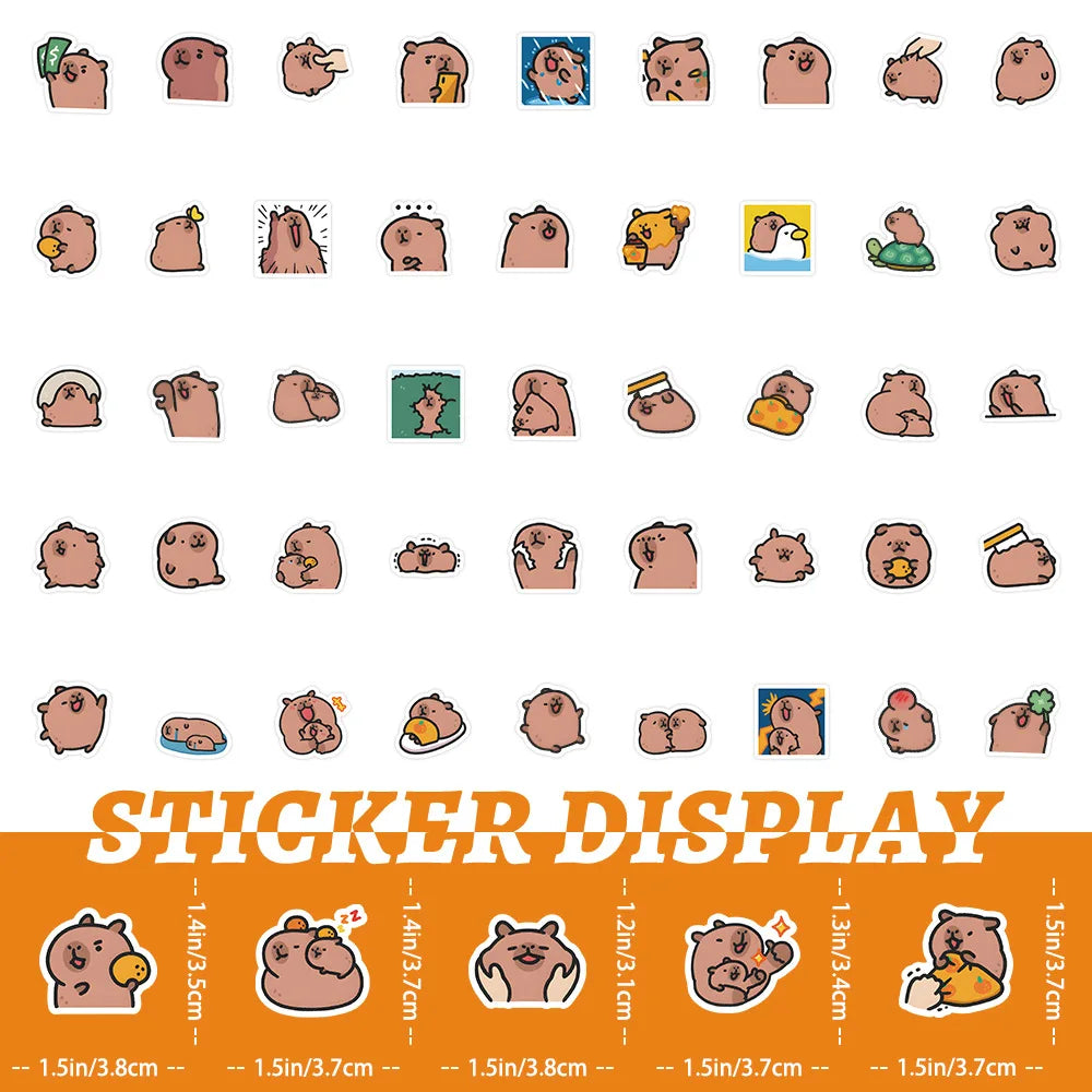 Cute Capybara Kawaii Stickers – Waterproof Vinyl Decals 10/100 Pack Decorative Stickers SWANS