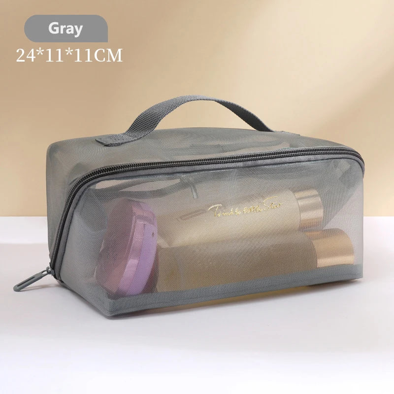 Transparent Mesh Cosmetic Bag – Travel Makeup Organizer Pouch Cosmetic Travel Bag SWANS GRAY