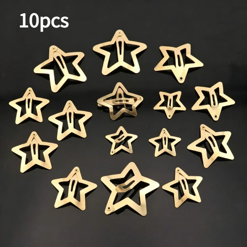 Y2K Silver Star Hair Clips – Metal Snap Barrettes 10–200pcs Hair Snap Barrettes SWANS Gold10pcs