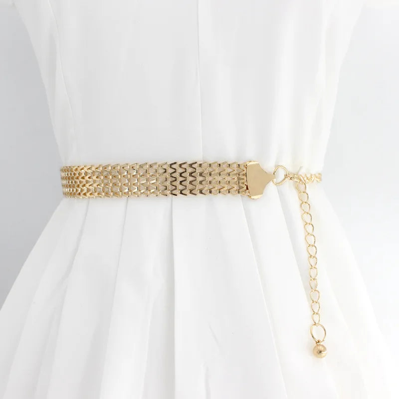 FAITOLAGI Gold Metal Waist Chain Belt – Women's Fashion Metal Waist Chain Belt SWANS