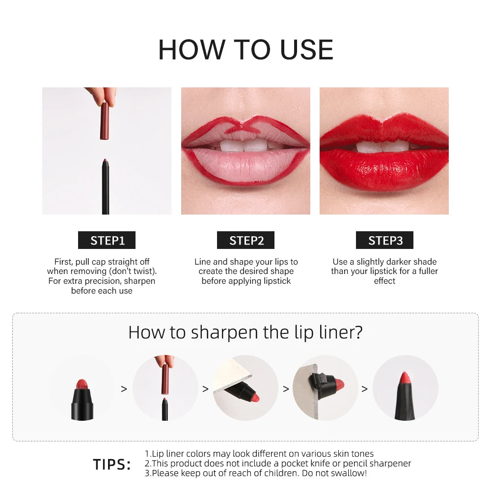 Waterproof Matte Lip Liner Pencil 12 Colors – Lakerain Lip Liner Pencil SWANS