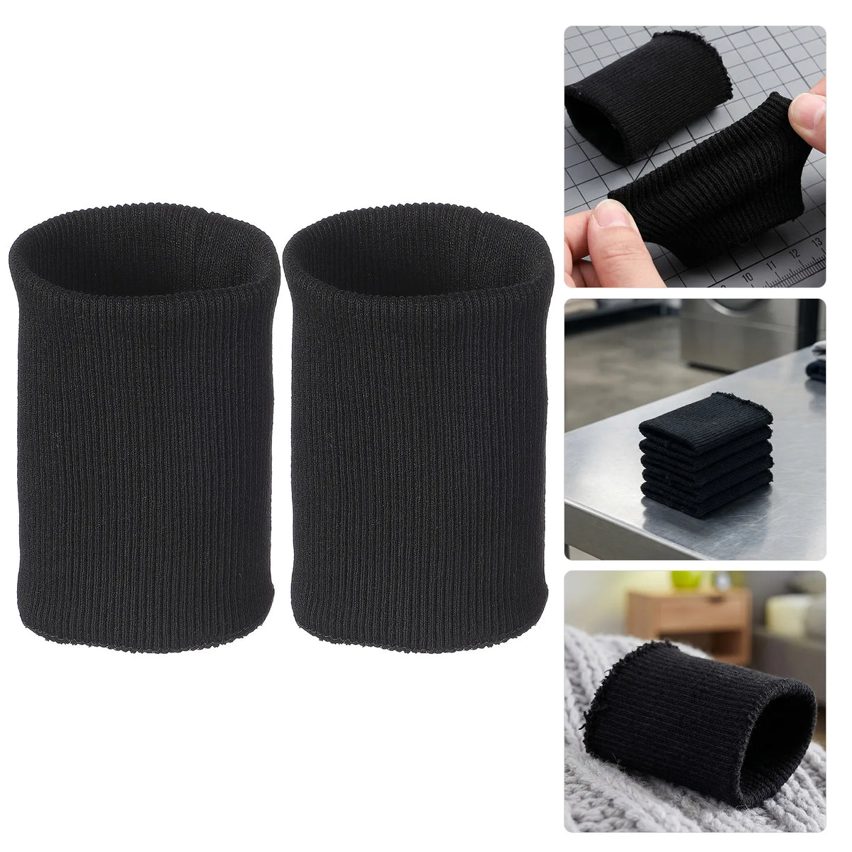 3-Pack Black Ribbed Knit Elastic Cuffs for Jacket & Sweatshirt Knit Cuff Ribbing SWANS