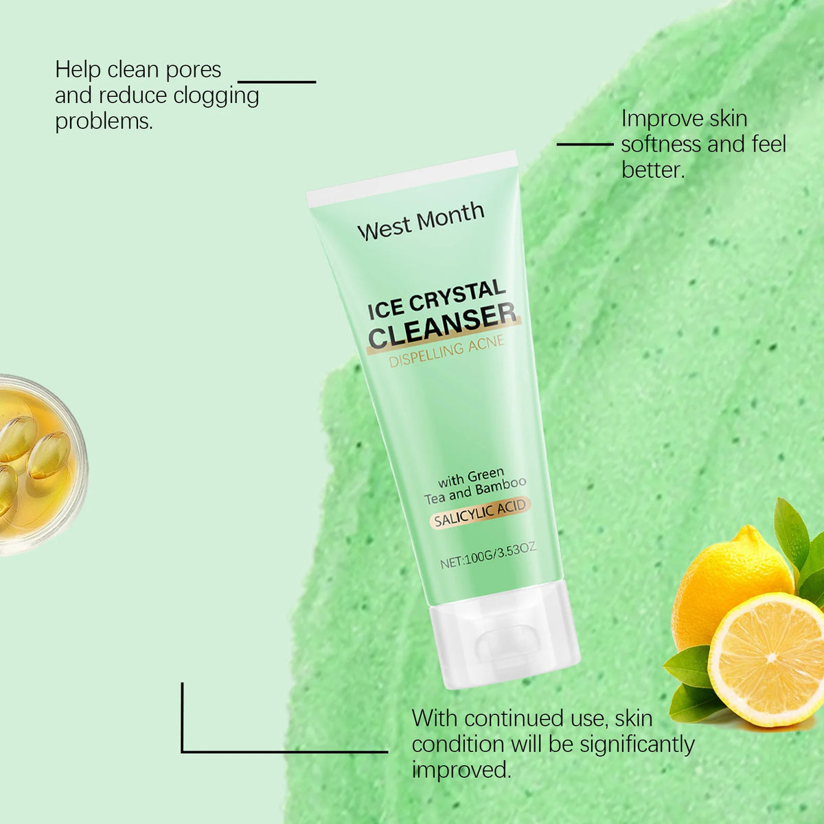 WEST MONTH Deep Cleansing Face Wash – Oil Control Clear Skin Facial Cleanser SWANS