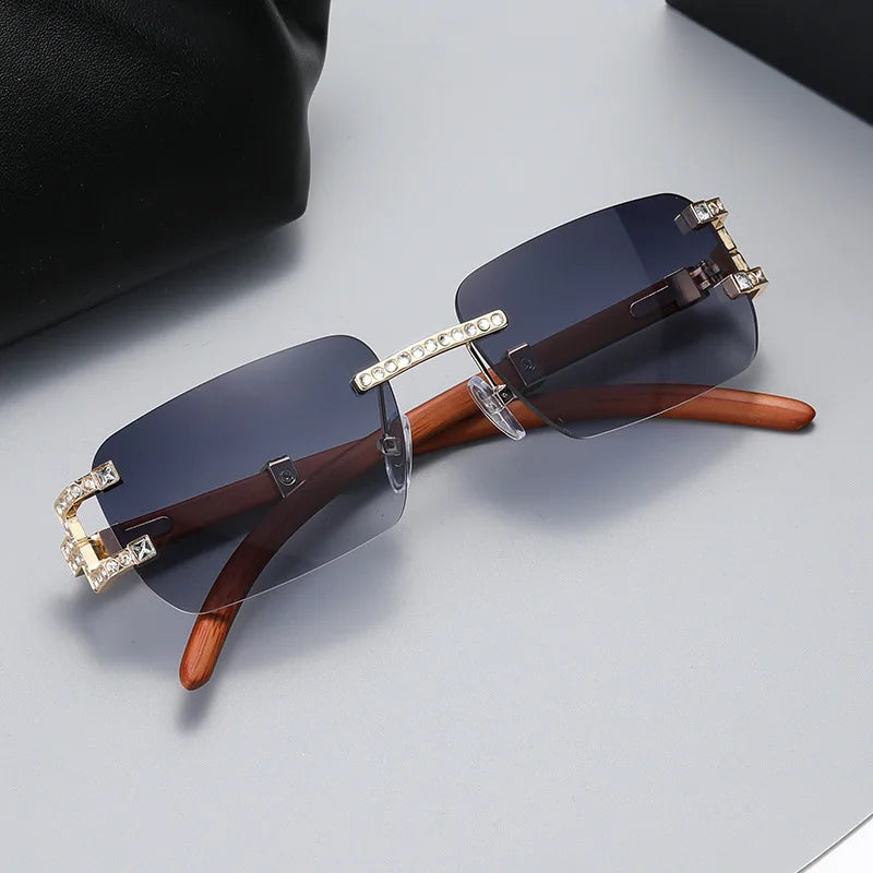Y2K Rimless Crystal Rhinestone Sunglasses UV400 Women Men Fashion Sunglasses SWANS