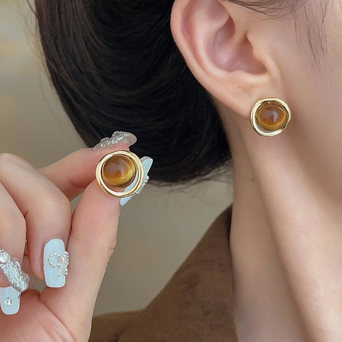 Tiger Eye Stone Stud Earrings – Zinc Alloy Light Luxury Stud Earrings SWANS 19