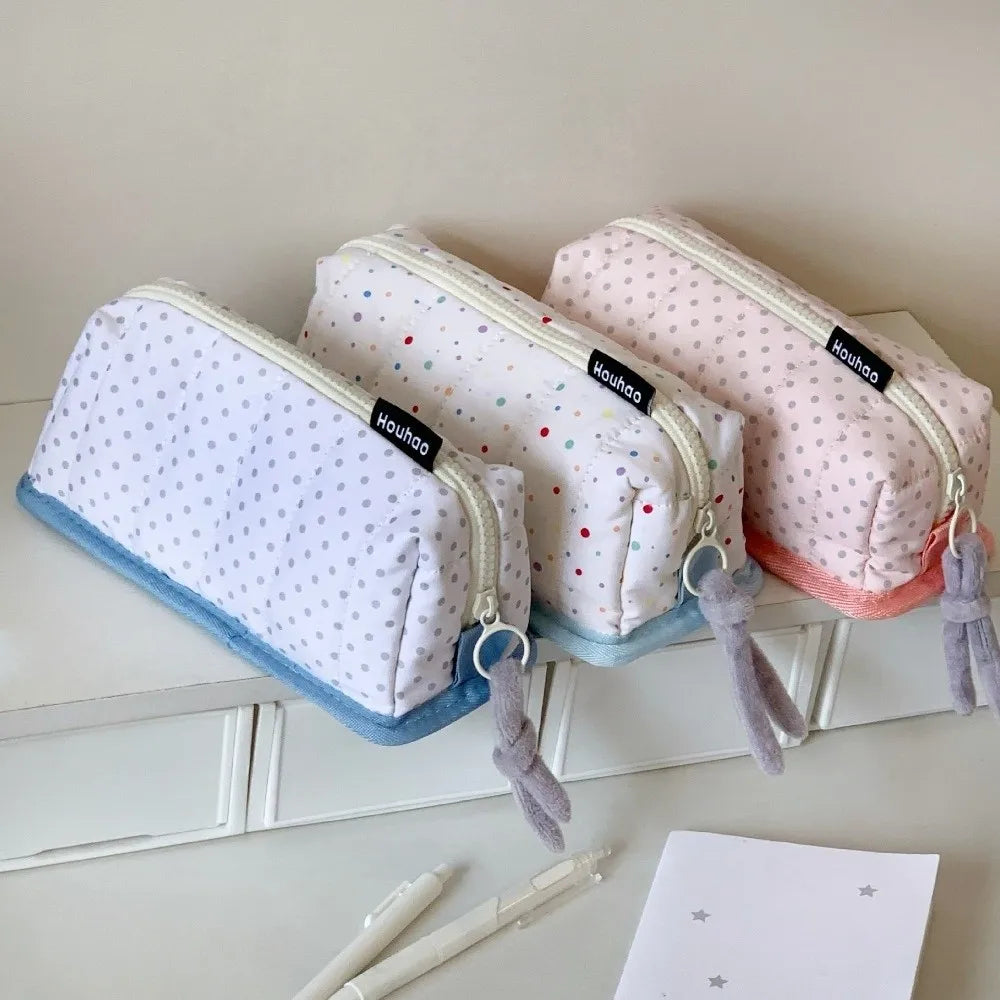 Large Capacity Dot Pattern Pencil Case – Cotton Stationery Bag Pencil Case SWANS