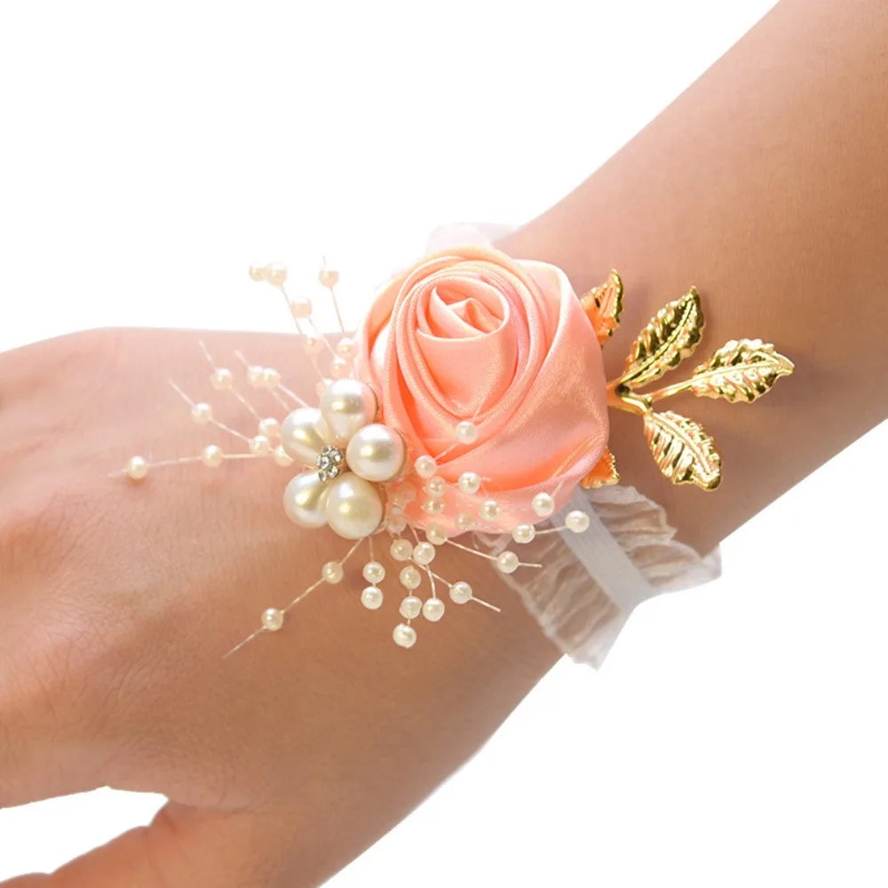 Rose Ribbon Wrist Corsage Bracelet – Wedding & Bridesmaid Wrist Corsage Bracelet SWANS orange