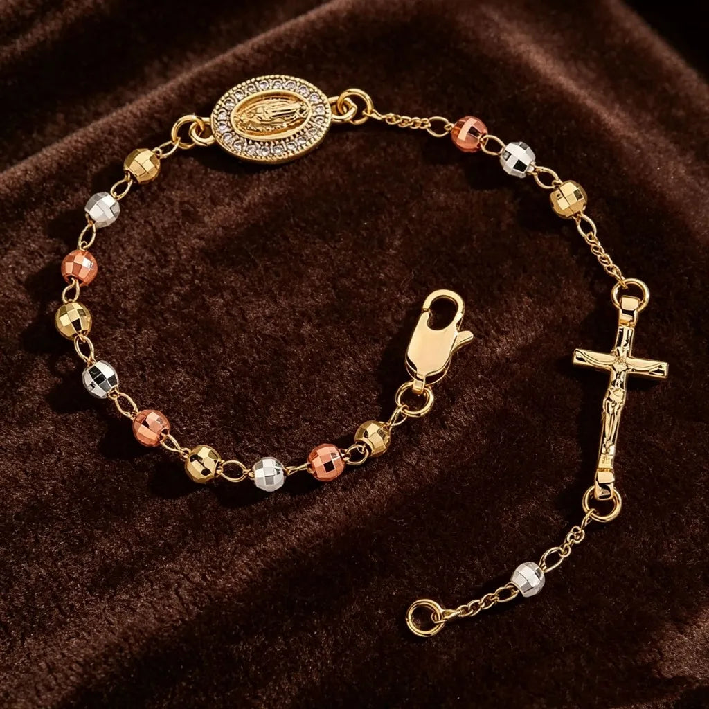 Virgin Mary Zircon Charm Bracelet – Mixed Tone Light Luxury Charm Bracelet SWANS Gold