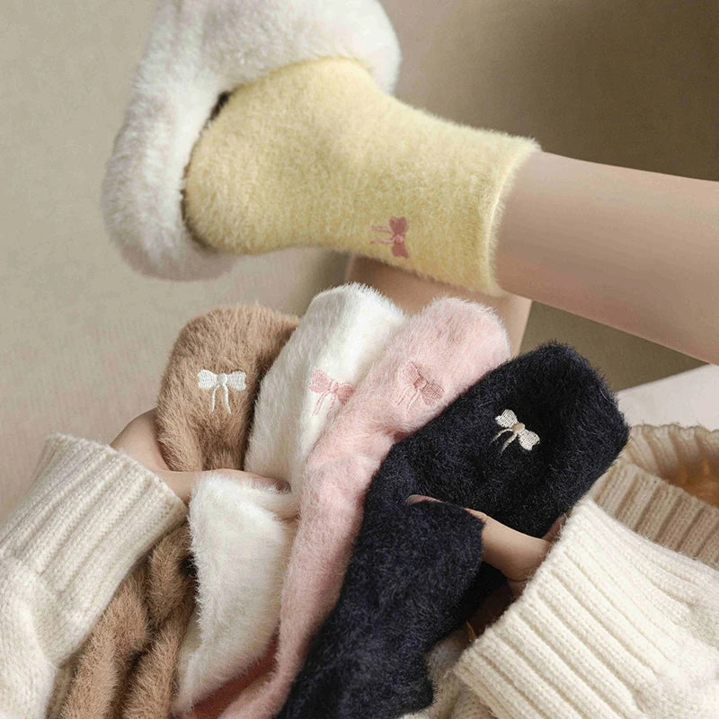 Women's Plush Bow Thermal Socks – Cozy Winter Floor Socks Plush Thermal Socks SWANS