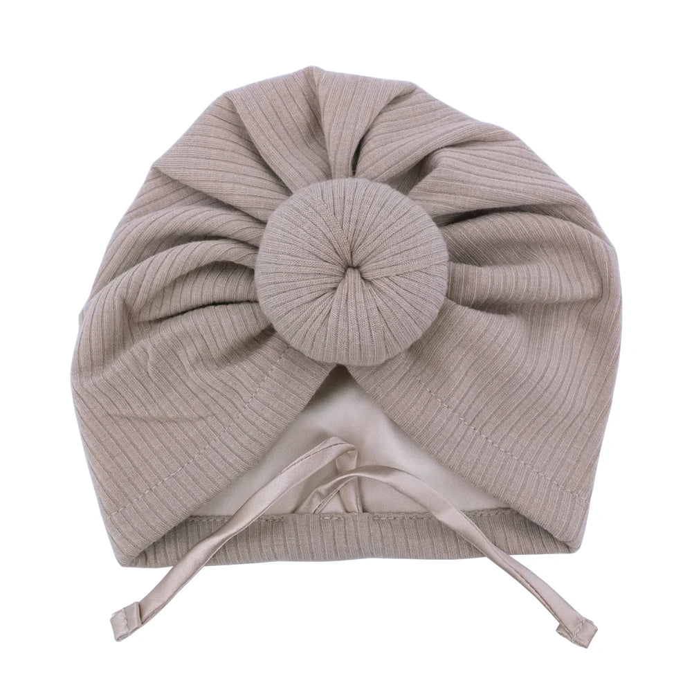 Satin Lined Baby Turban Hat – Infant Toddler Beanie Unisex Baby Turban Hat SWANS Rib Oat M (6-18Month)