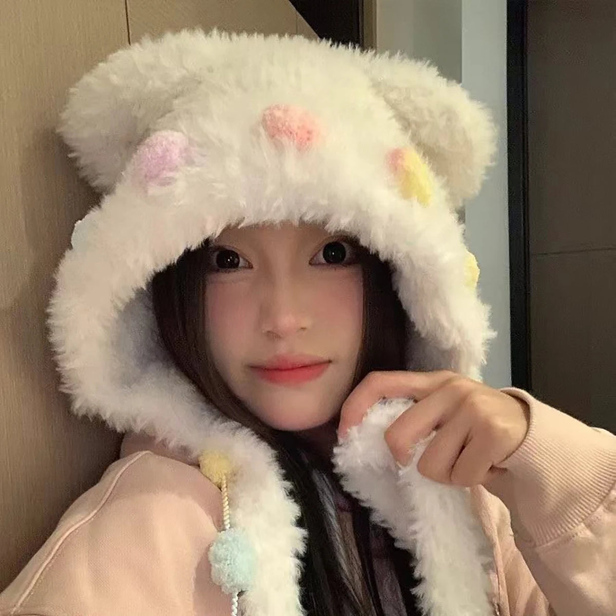 Women's Plush Beanie with Ear Protection – Windproof Winter Hat Winter Beanie Hat SWANS white One Size