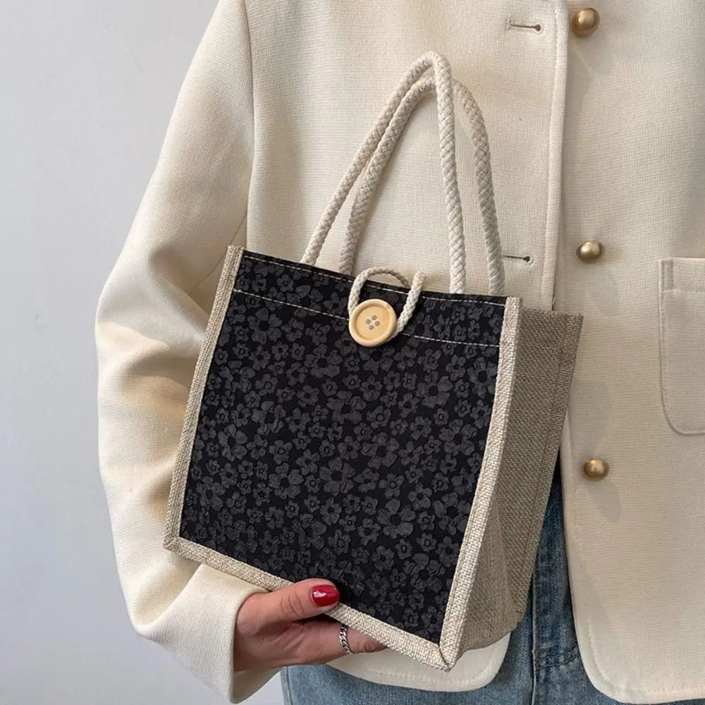 Linen Canvas Bucket Tote Bag – Chic Everyday Handbag Linen Tote Bag SWANS black