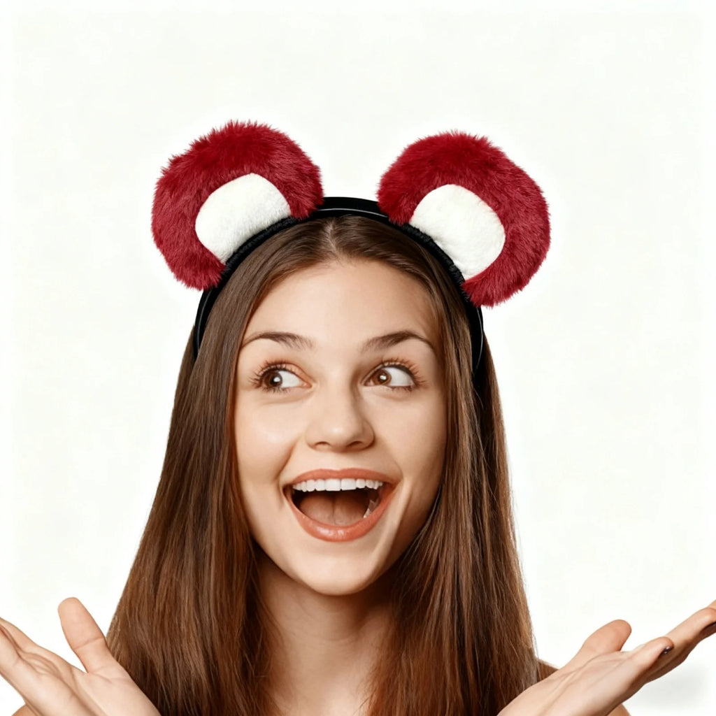 Plush Bear Ears Headband – Cute Fuzzy Animal Hair Hoop Animal Ears Headband SWANS